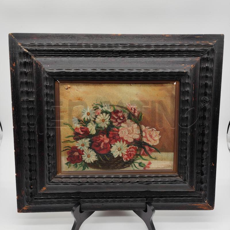 QUADRO VECCHIO CESTO FIORI CORN ANTICA 1944 | Mercatino dell'Usato Corbetta 1
