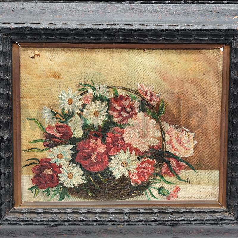 QUADRO VECCHIO CESTO FIORI CORN ANTICA 1944 | Mercatino dell'Usato Corbetta 2