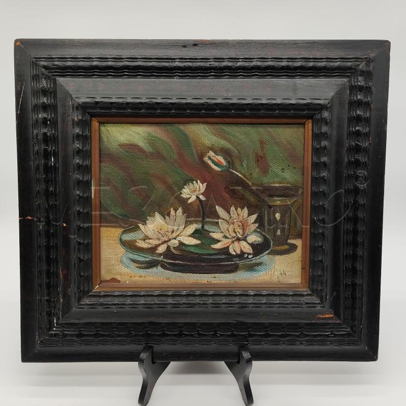 QUADRO VECCHIO PIATTO NINFEE CORNICE ANTICA | Mercatino dell'Usato Corbetta 1