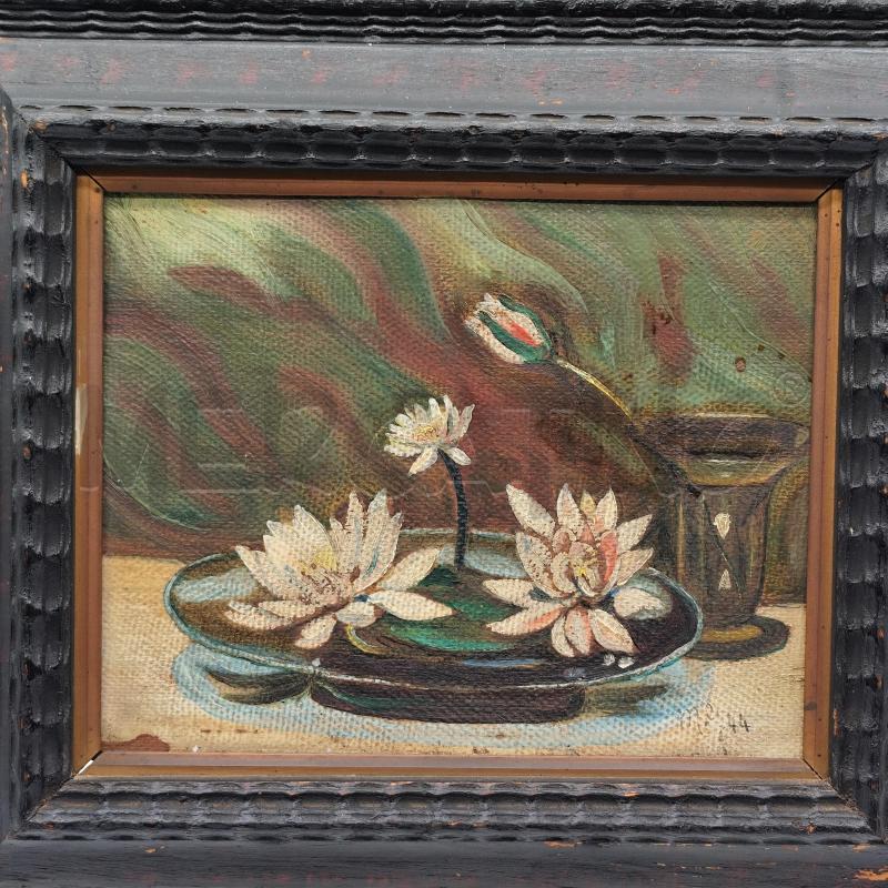 QUADRO VECCHIO PIATTO NINFEE CORNICE ANTICA | Mercatino dell'Usato Corbetta 2