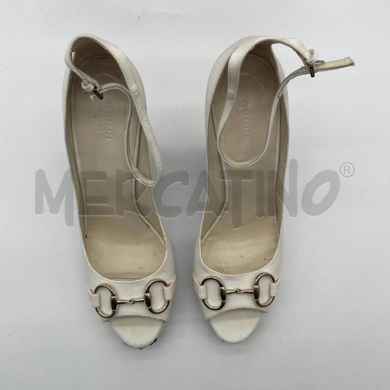 SANDALI DONNA GUCCI ZEPPA BIANCO TESSUTO RICAMO FIORI BLU | Mercatino dell'Usato Corbetta 3