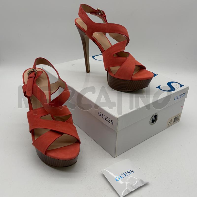SANDALI DONNA GUESS SALMONE INCROCI TACCO MARRONE  | Mercatino dell'Usato Corbetta 1