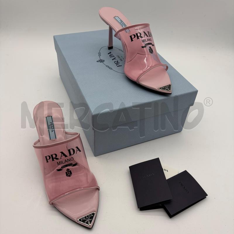 SANDALI DONNA PRADA PLEX LOGO ROSA TACCO PUNTA LOGO | Mercatino dell'Usato Corbetta 1