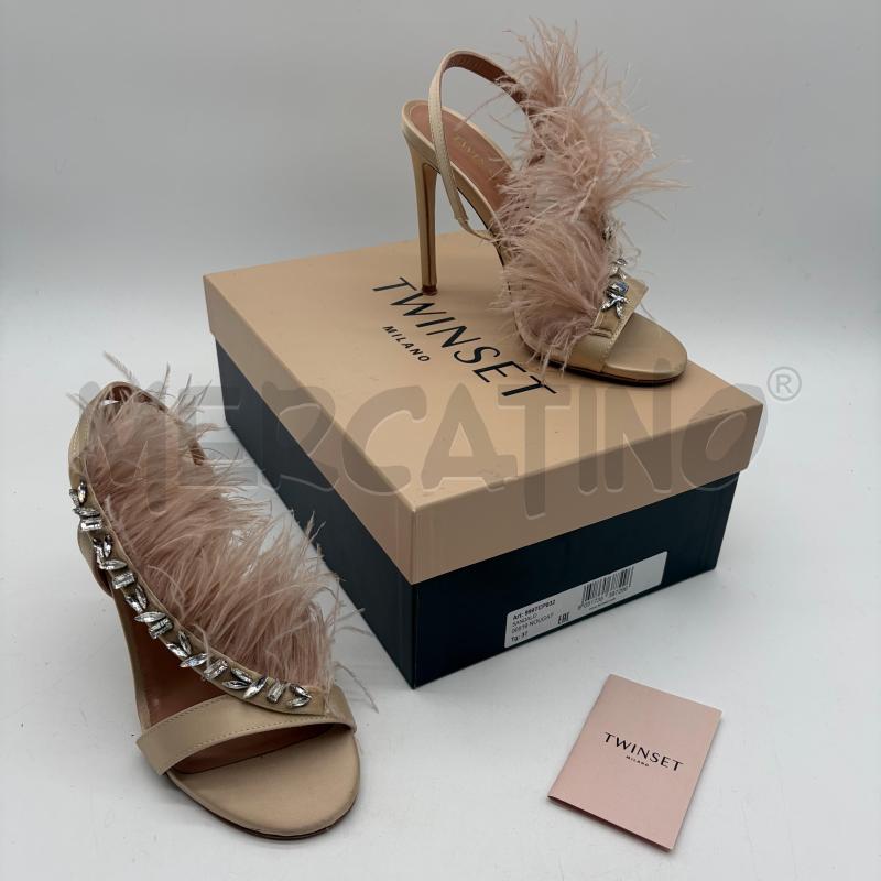 SANDALI TACCHI TWINSET RASO CIPRIA STRASS PIUME | Mercatino dell'Usato Corbetta 1