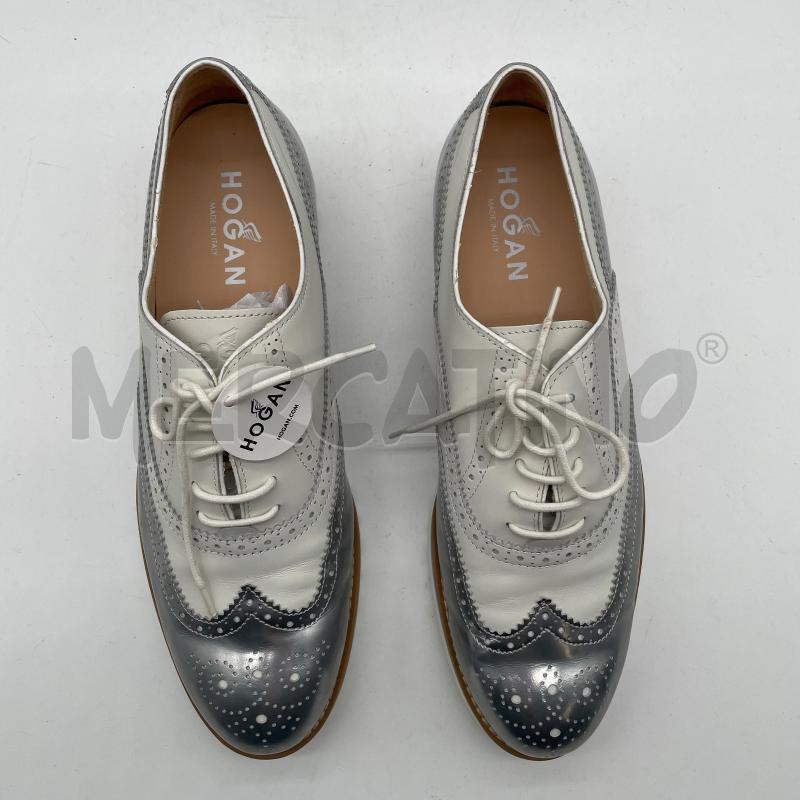 SCARPE DONNA HOGAN OXFORD BIANCO/ARGENTO PELLE | Mercatino dell'Usato Corbetta 3