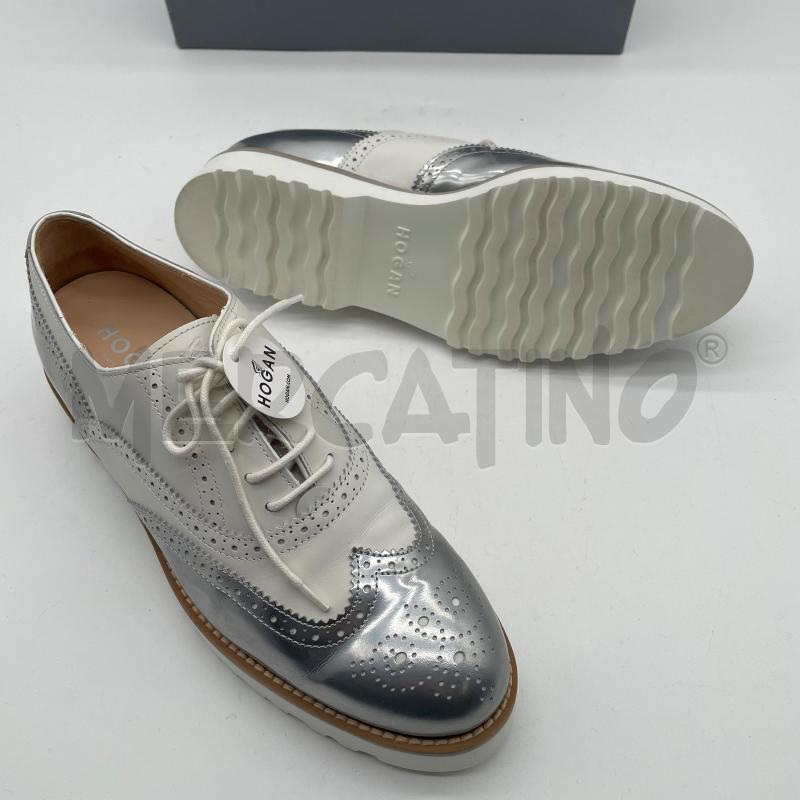 SCARPE DONNA HOGAN OXFORD BIANCO/ARGENTO PELLE | Mercatino dell'Usato Corbetta 5