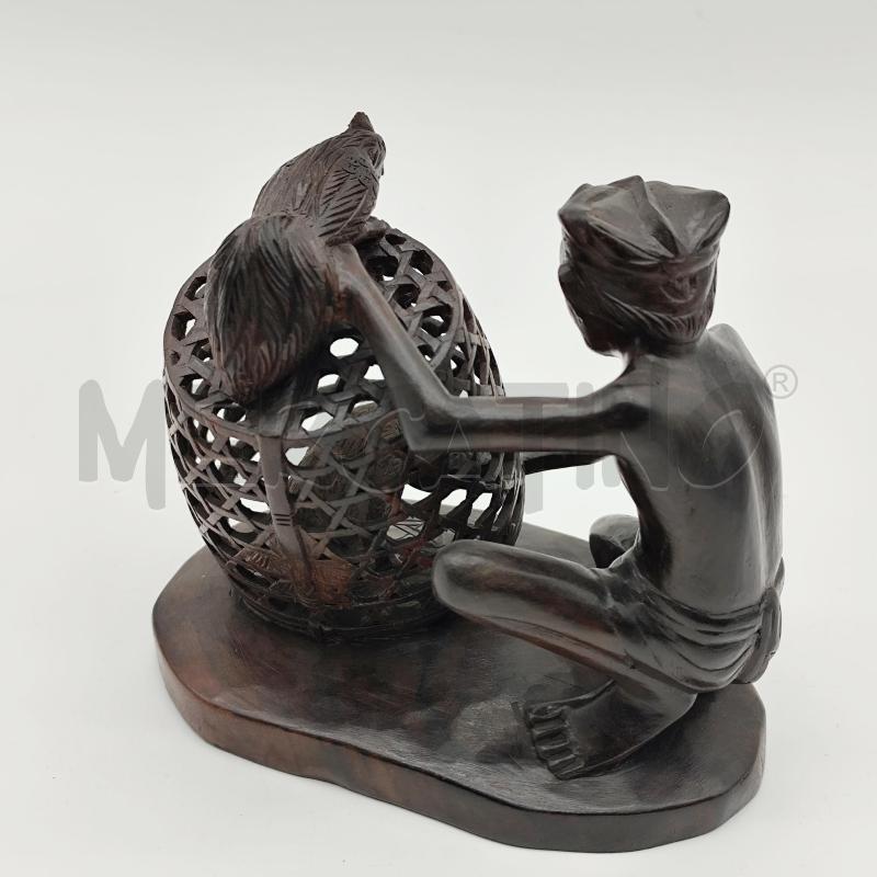 SCULTURA IN LEGNO CONTADINO CON GABBIA GALLI | Mercatino dell'Usato Corbetta 2