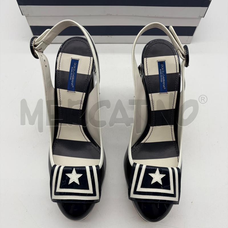 SLINGBACK DOLCE & GABBANA BLU/BIANCO SAILOR VERNICE | Mercatino dell'Usato Corbetta 3