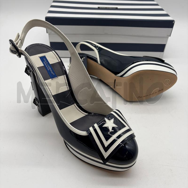 SLINGBACK DOLCE & GABBANA BLU/BIANCO SAILOR VERNICE | Mercatino dell'Usato Corbetta 4