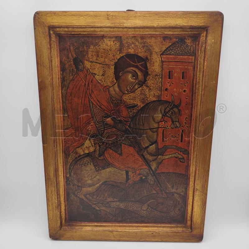 TAVOLA LEGNO SAN GIORGIO CHE UCCIDE IL DRAGO 57X40 | Mercatino dell'Usato Corbetta 1