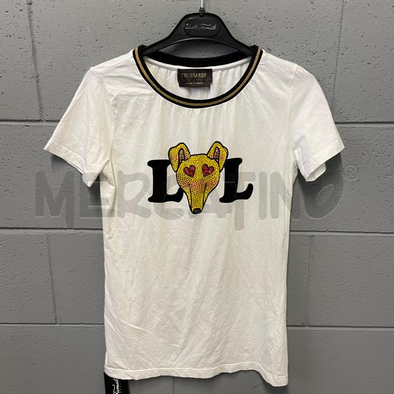 T SHIRT DONNA TRUSSARDI BIANCO LOL MUSETTO CANE STRASS | Mercatino dell'Usato Corbetta 1