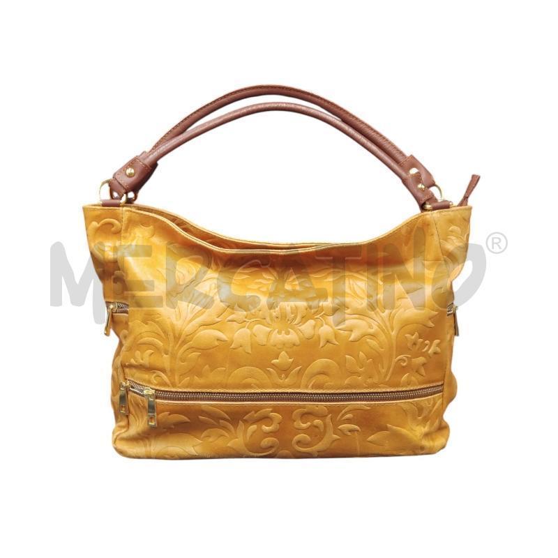 BORSA PELLE GENUINE LEATHER BISCOTTO FOGLIE | Mercatino dell'Usato Bernareggio 1