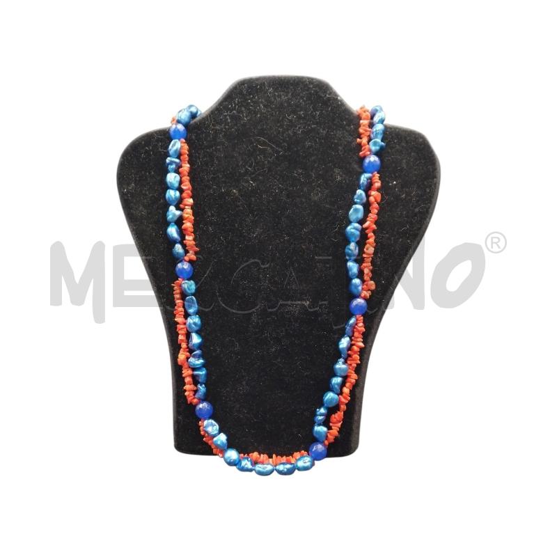 COLLANA COLLARO CORALLO PERLE BLU | Mercatino dell'Usato Bernareggio 1