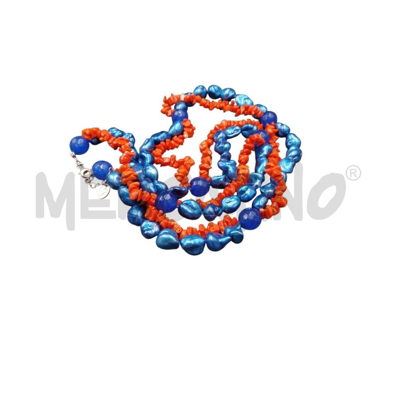 COLLANA COLLARO CORALLO PERLE BLU | Mercatino dell'Usato Bernareggio 3