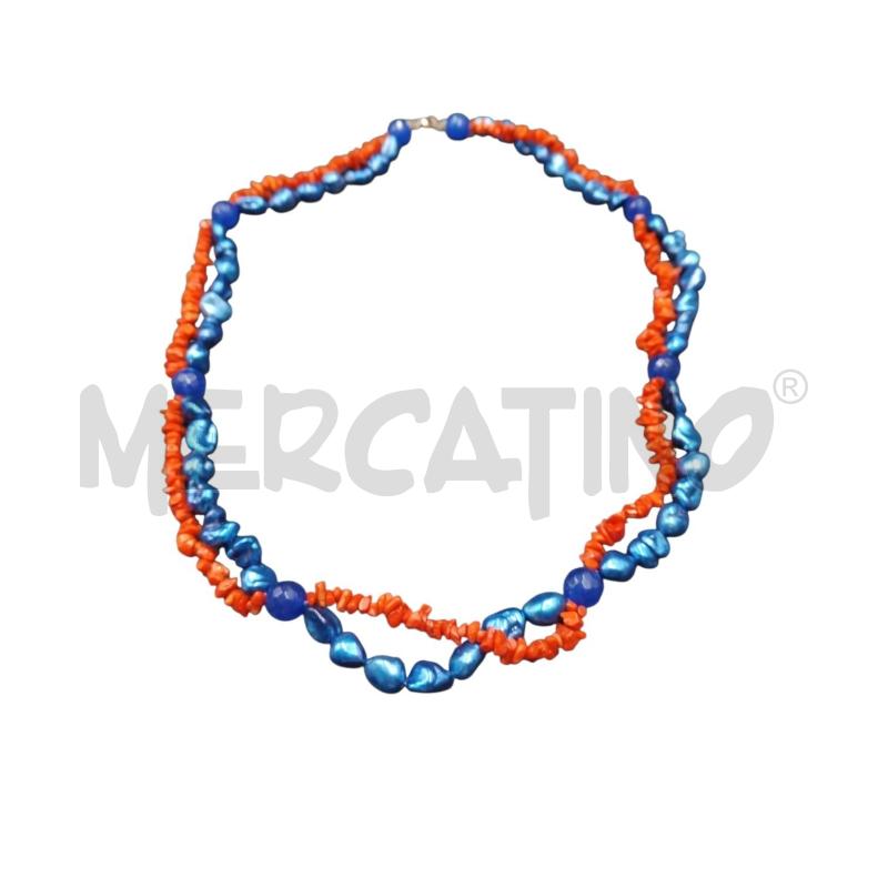 COLLANA COLLARO CORALLO PERLE BLU | Mercatino dell'Usato Bernareggio 4