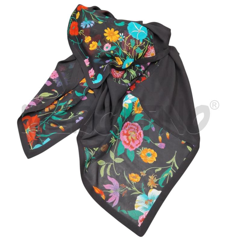 FOULARD FRANCO FERRARI NERO FIORI SETA | Mercatino dell'Usato Bernareggio 3