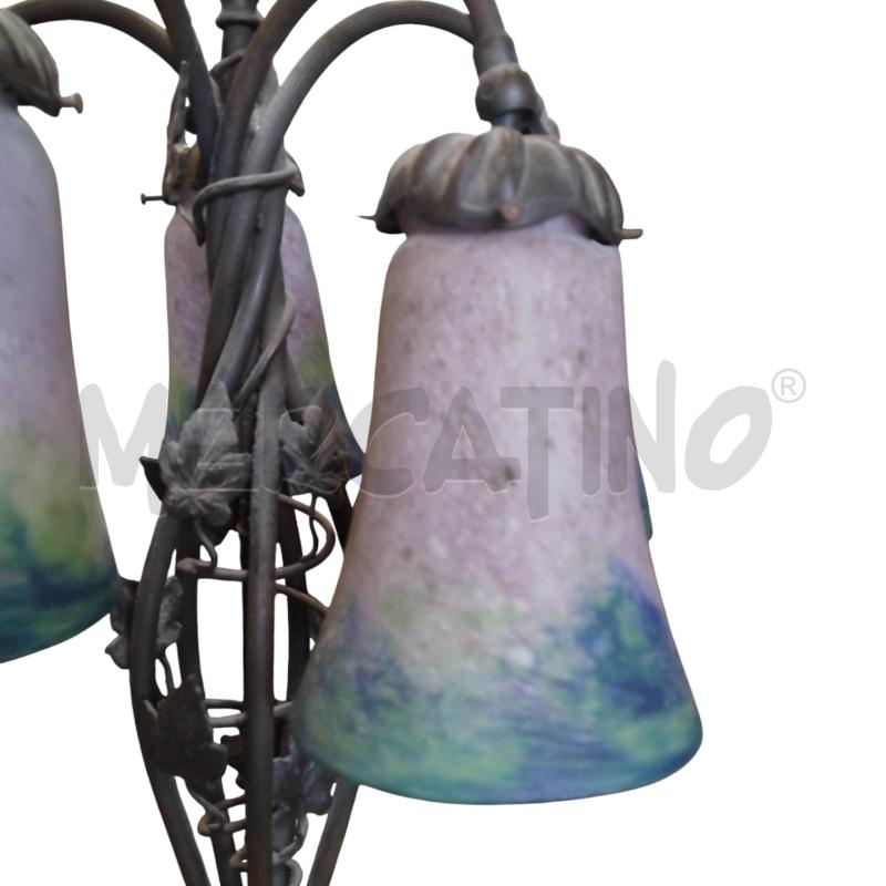 LAMPADA FERRO BATTUTO PARALUME VETRO FOGLIE  | Mercatino dell'Usato Bernareggio 5