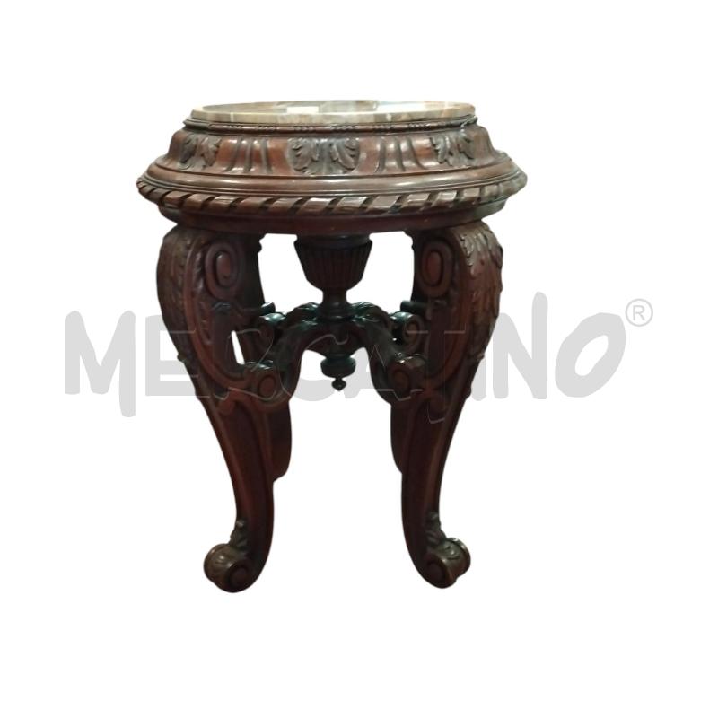 TAVOLINO TONDO INTARSI LEGNO RIPIANO MARMO  | Mercatino dell'Usato Bernareggio 1