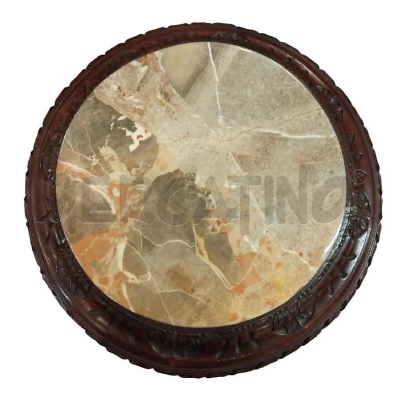 TAVOLINO TONDO INTARSI LEGNO RIPIANO MARMO  | Mercatino dell'Usato Bernareggio 3