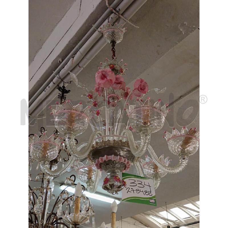 LAMPADARIO VETRO MURANO ROSA | Mercatino dell'Usato Milano centrale 1