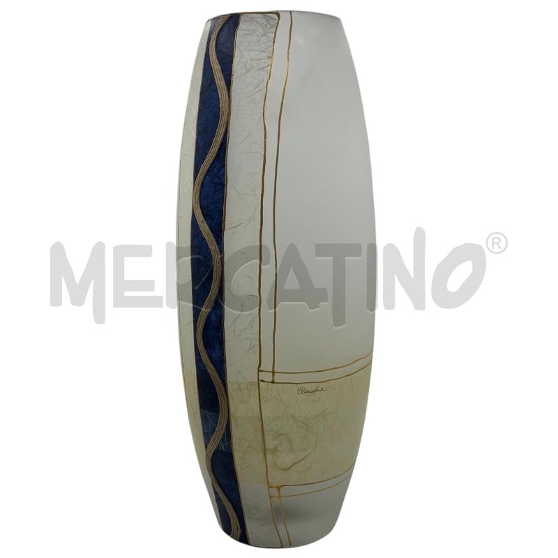 VASO VETRO DECORAZIONE BLU DECORO | Mercatino dell'Usato Bresso 1