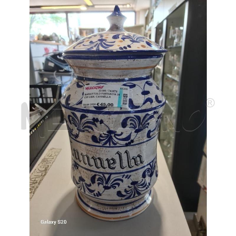 BARATTOLO FARMACIA 38CM CER. CANNELLA DECORI BLU | Mercatino dell'Usato Modena 1