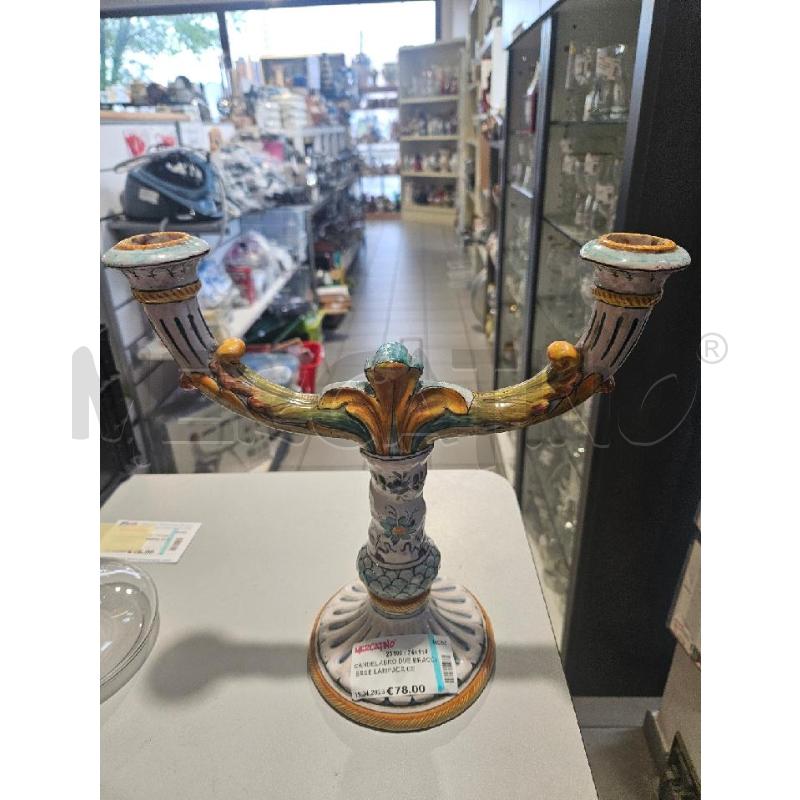 CANDELABRO DUE BRACCI BASE LAMPADA CER. GUALDO | Mercatino dell'Usato Modena 1