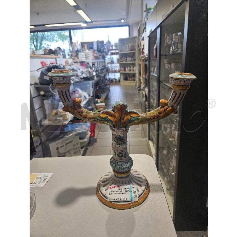 CANDELABRO DUE BRACCI BASE LAMPADA CER. GUALDO | Mercatino dell'Usato Modena 1