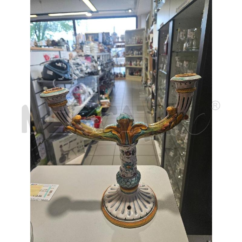 CANDELABRO DUE BRACCI BASE LAMPADA CER. GUALDO | Mercatino dell'Usato Modena 2
