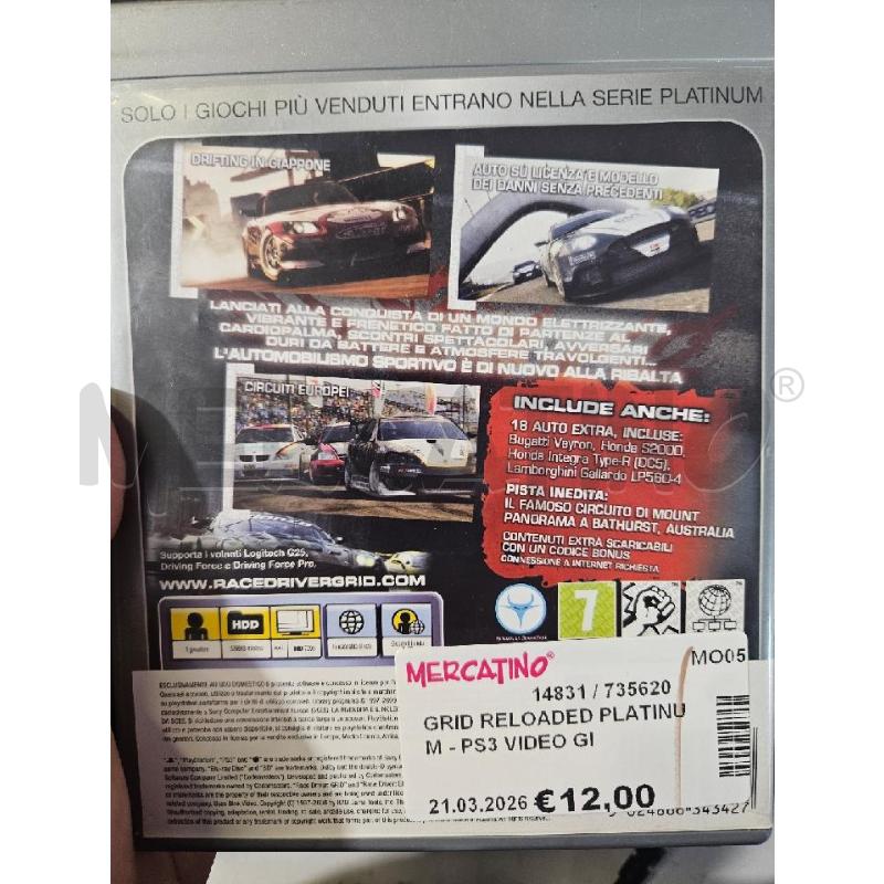 GRID RELOADED PLATINUM - PS3 VIDEO GIOCO  | Mercatino dell'Usato Modena 2