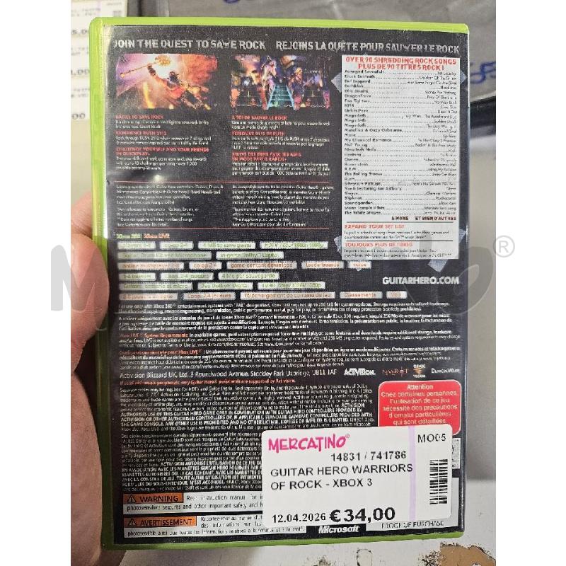 GUITAR HERO WARRIORS OF ROCK - XBOX 360 VIDEO GIOCO  | Mercatino dell'Usato Modena 2