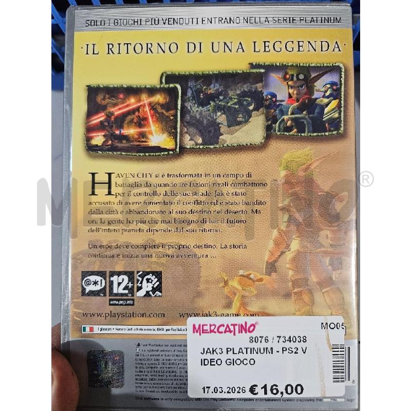 JAK3 PLATINUM - PS2 VIDEO GIOCO  | Mercatino dell'Usato Modena 2