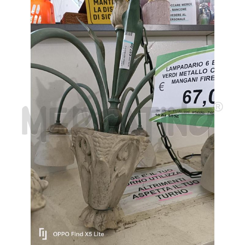 LAMPADARIO 6 BRACCIA  VERDI METALLO CERAMICA MANGANI FIRENZE  | Mercatino dell'Usato Modena 3