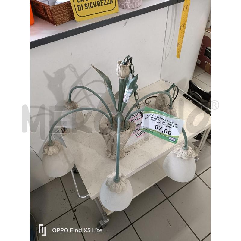 LAMPADARIO 6 BRACCIA  VERDI METALLO CERAMICA MANGANI FIRENZE  | Mercatino dell'Usato Modena 4