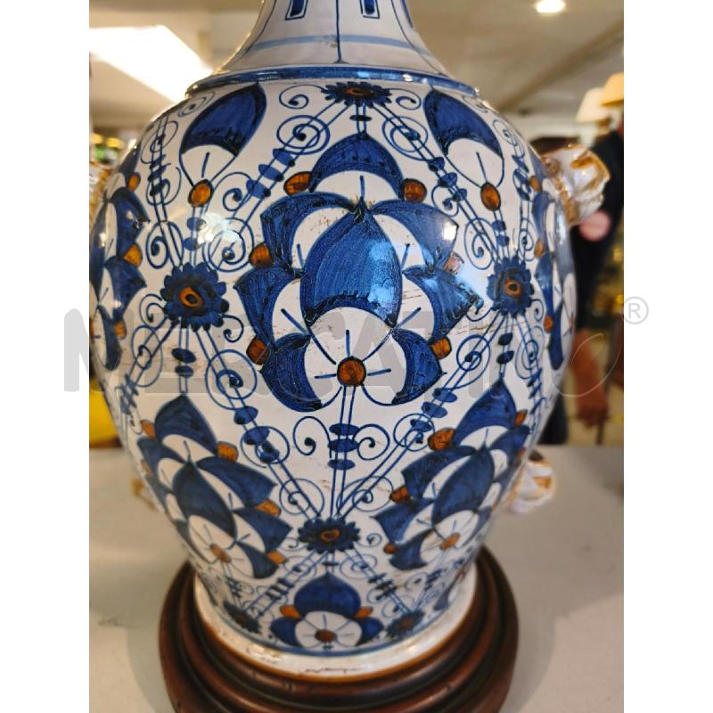 LAMPADA CER. BIANCA BLU 87CM BASE LEGNO JUTA | Mercatino dell'Usato Modena 5