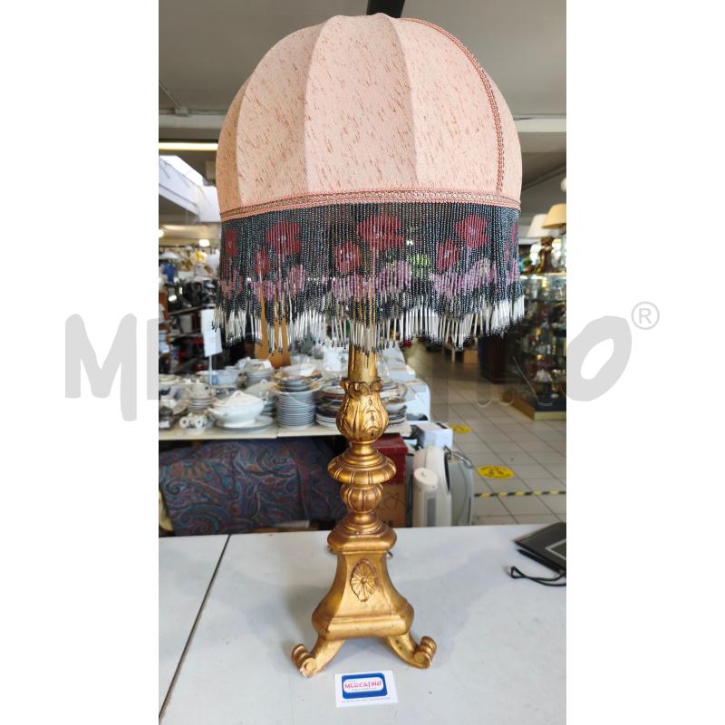 LAMPADA LEGNO TEPPIEDI DORATO PARALUME PERLINE DIFETTO ROTTURA 90CM | Mercatino dell'Usato Modena 1