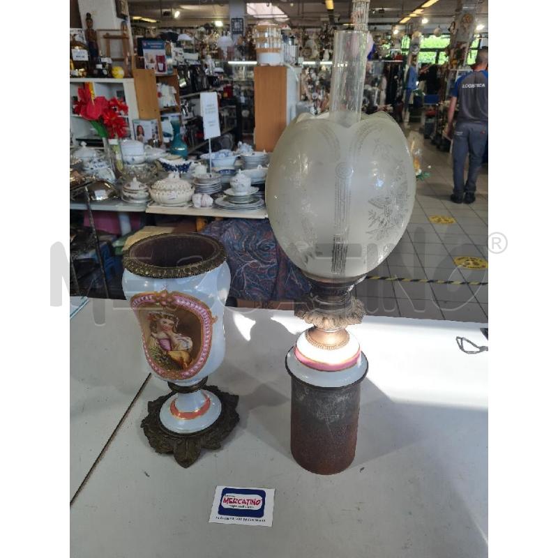 LAMPADA OLIO PRCLL OTT. DIPINTA BAMBINA VETRI DECORI FLOREALI ANTICA | Mercatino dell'Usato Modena 2
