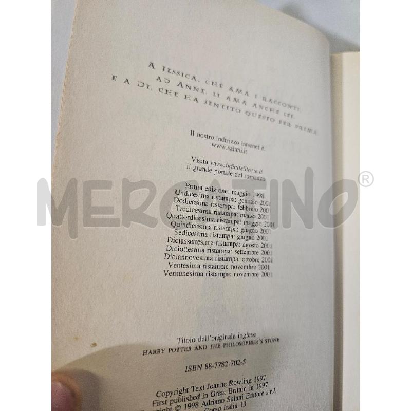 LIBRO HARRY POTTER E LA PIETRA FILOSOFALE VENTUNESIMA RISTAMPA 2001 | Mercatino dell'Usato Modena 3