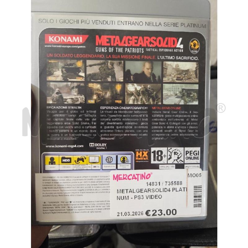 METALGEARSOLID4 PLATINUM - PS3 VIDEO GIOCO  | Mercatino dell'Usato Modena 2