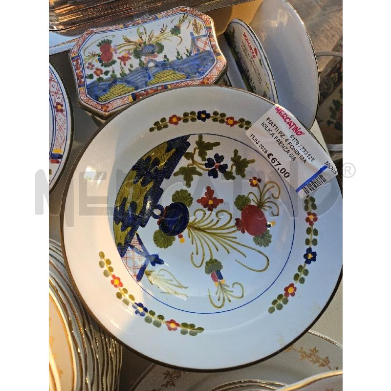 PIATTI PZ. 4 FONDI MAIOLICA FAENZA GAROFANO | Mercatino dell'Usato Modena 1