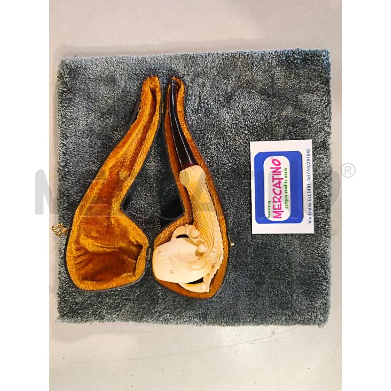 PIPA SCHIUMA DI MARE FUMATA ARTIGLIO CON CUSTODIA 18X6CM | Mercatino dell'Usato Modena 1