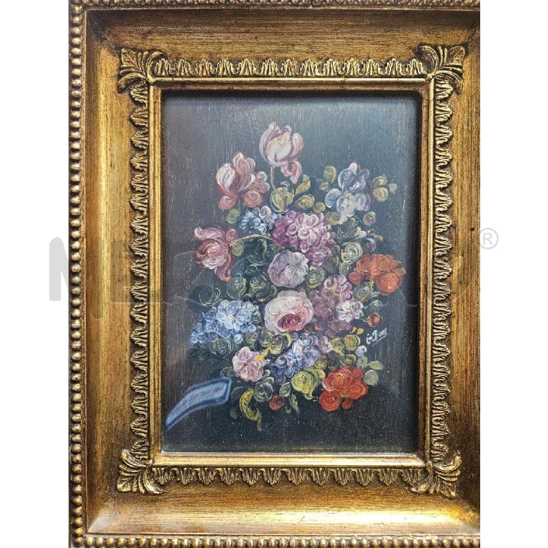 QUADRETTO OLIO FIORI 28X22CM CORNICE LEGNO DORATA | Mercatino dell'Usato Modena 1