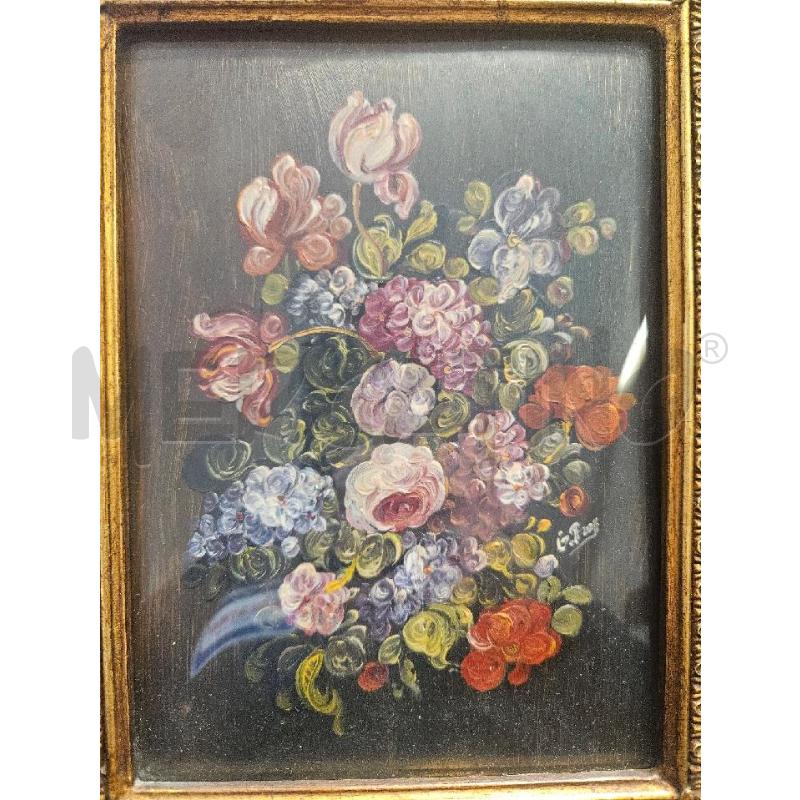 QUADRETTO OLIO FIORI 28X22CM CORNICE LEGNO DORATA | Mercatino dell'Usato Modena 2