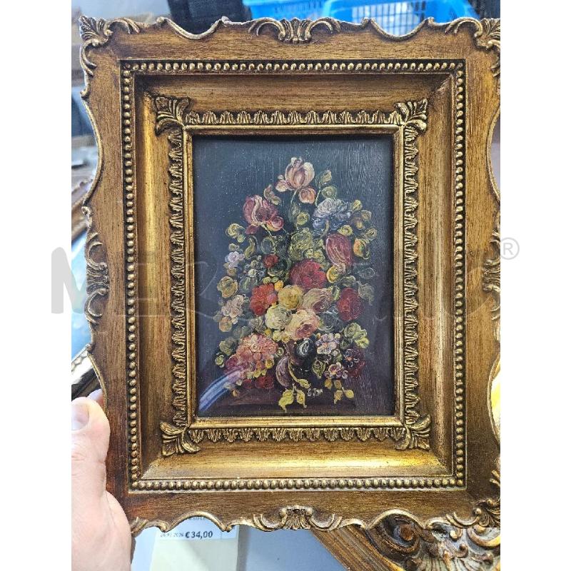 QUADRETTO OLIO FIORI 28X22CM CORNICE LEGNO DORATA | Mercatino dell'Usato Modena 1