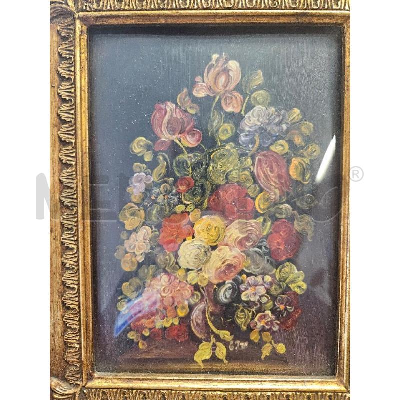 QUADRETTO OLIO FIORI 28X22CM CORNICE LEGNO DORATA | Mercatino dell'Usato Modena 2