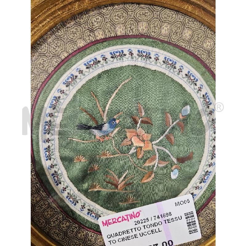 QUADRETTO TONDO TESSUTO CINESE UCCELLINO CORNICE DORATA | Mercatino dell'Usato Modena 2