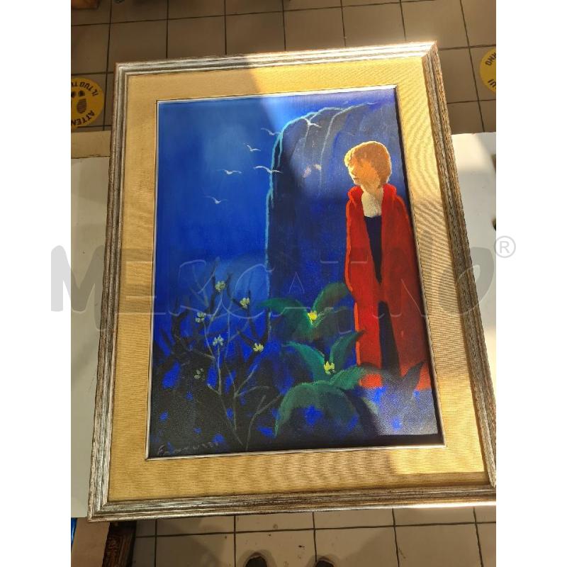 QUADRO OLIO 86X67CM NOTTE BLU FIGURA CON MANTELLO ROSSO | Mercatino dell'Usato Modena 1