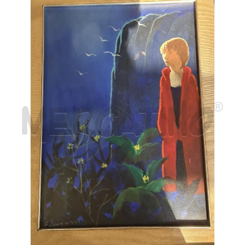 QUADRO OLIO 86X67CM NOTTE BLU FIGURA CON MANTELLO ROSSO | Mercatino dell'Usato Modena 3
