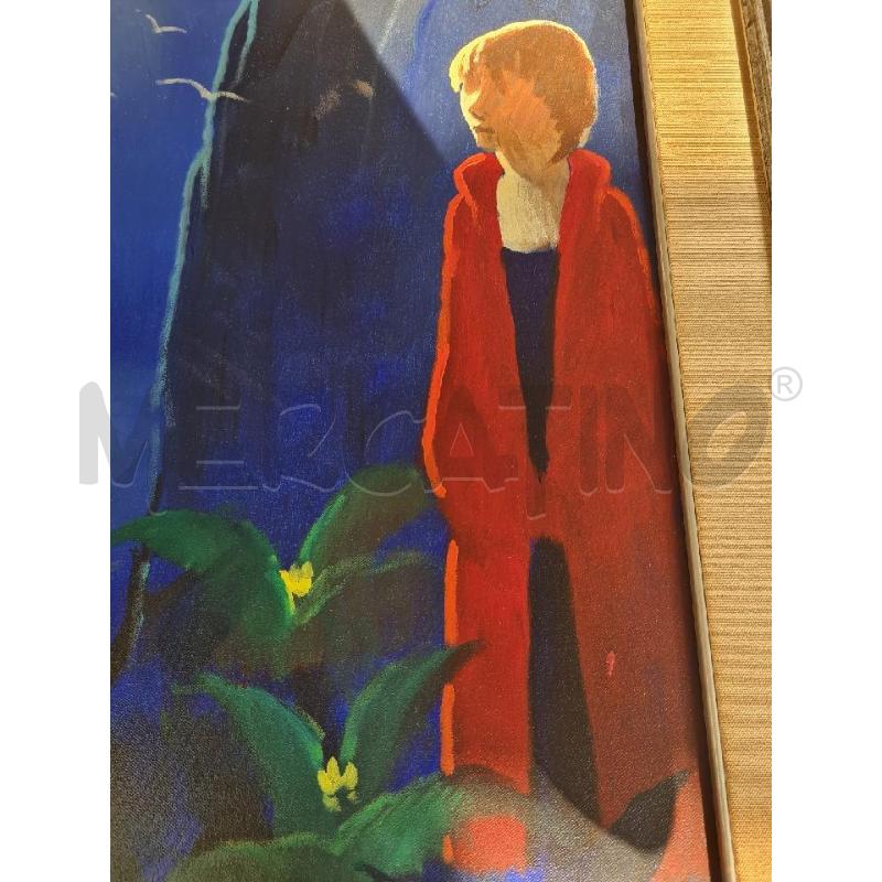 QUADRO OLIO 86X67CM NOTTE BLU FIGURA CON MANTELLO ROSSO | Mercatino dell'Usato Modena 4