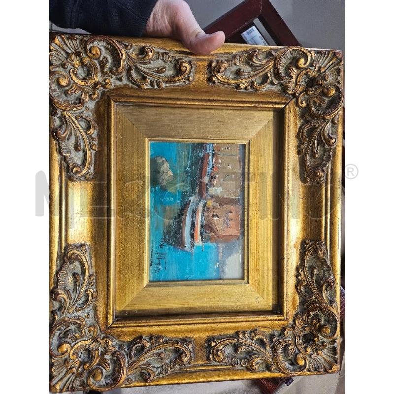 QUADRO OLIO BARCHE 40X35CM CORNICE LEGNO DORATA | Mercatino dell'Usato Modena 1